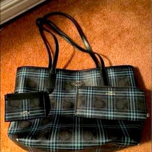 Coach bag-blue plaid with wallet accessories